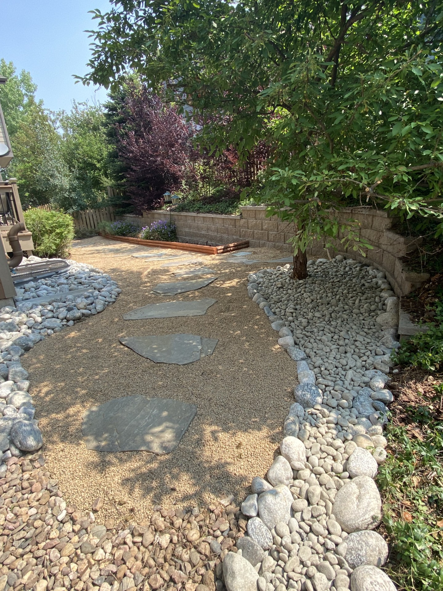 Outdoor patio space with custom landscaping and seating area